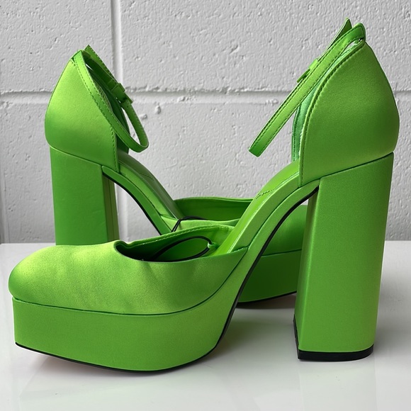Zara NWT 90s neon green platform Mary Jane square toe 9 - Picture 5 of 11